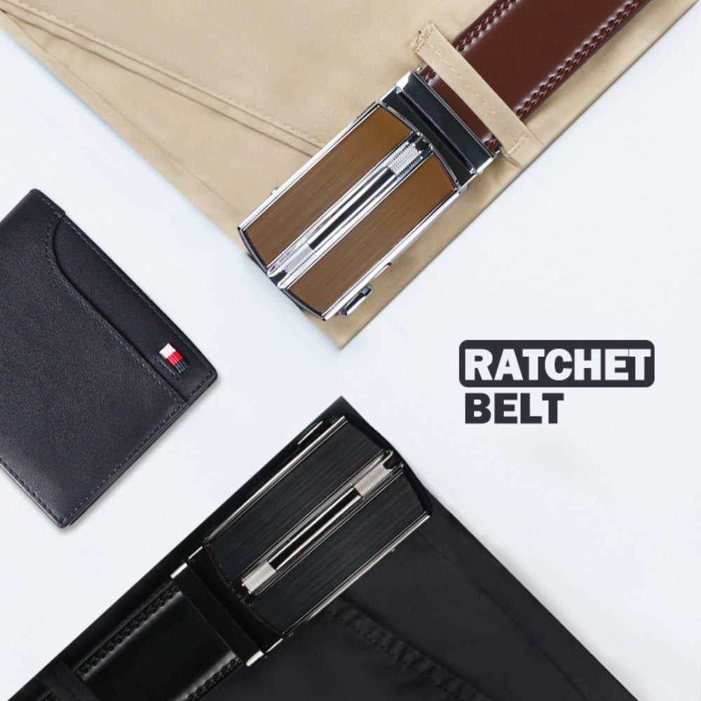Men's Belt - 's Leather Ratchet 2-Pack Automatic Buckle Genuine Leather Adjustable No - product detail view 5