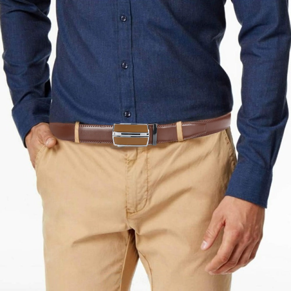 Men's Belt - 's Leather Ratchet 2-Pack Automatic Buckle Genuine Leather Adjustable No - product detail view 7