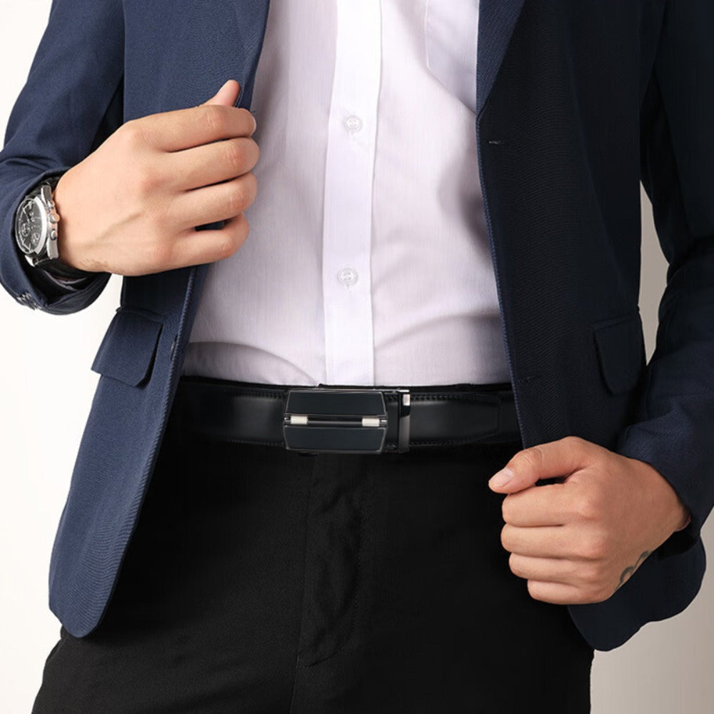 Men's Belt - 's Leather Ratchet 2-Pack Automatic Buckle Genuine Leather Adjustable No - product detail view 8