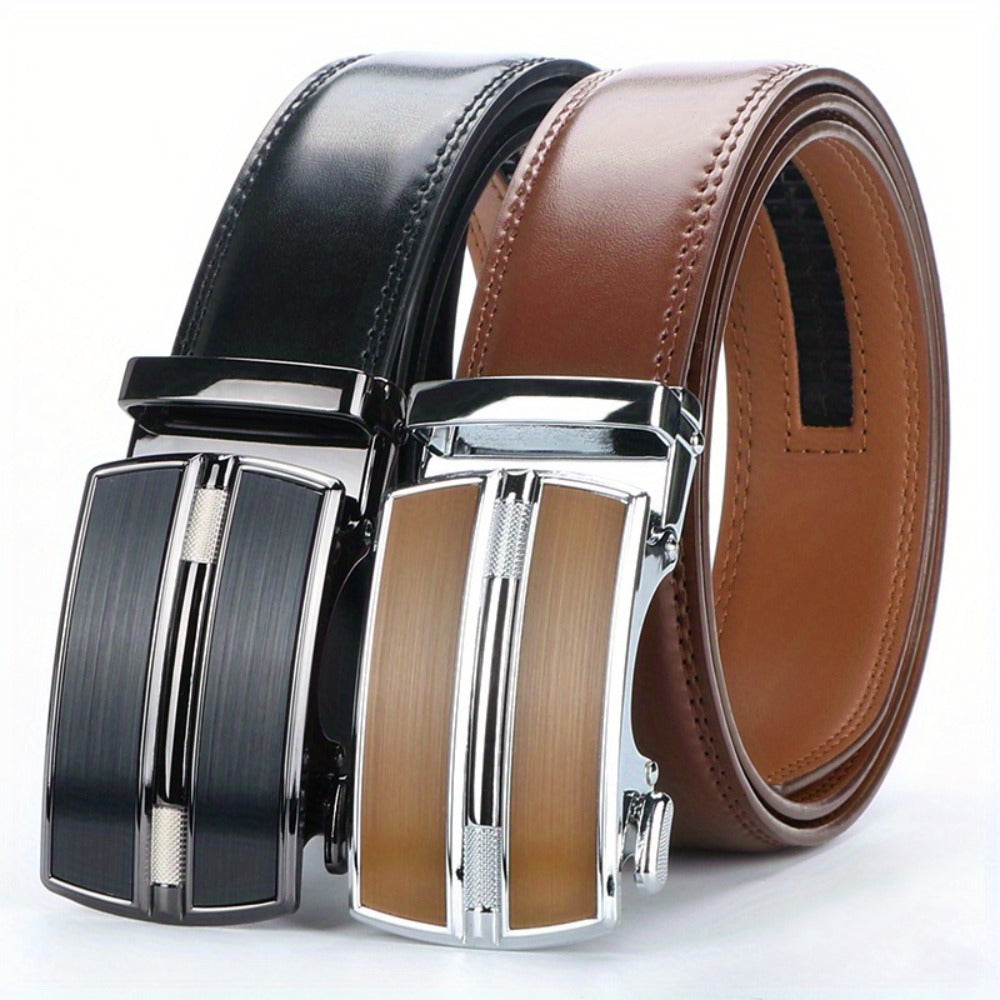 Men's Belt - 's Leather Ratchet 2-Pack Automatic Buckle Genuine Leather Adjustable No - product detail view 10