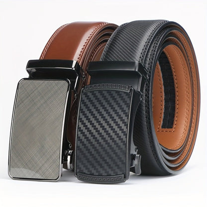 Men's Belt - 's Leather Ratchet Automatic Buckle Adjustable Trim-to-Fit No Hole Design - main product view