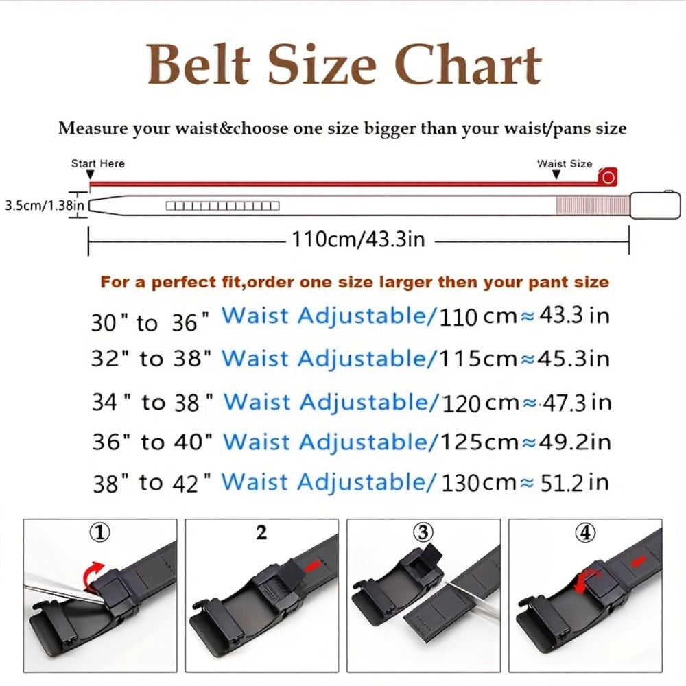 Men's Belt - 's Leather Ratchet Automatic Buckle Adjustable Trim-to-Fit No Hole Design - product detail view 2