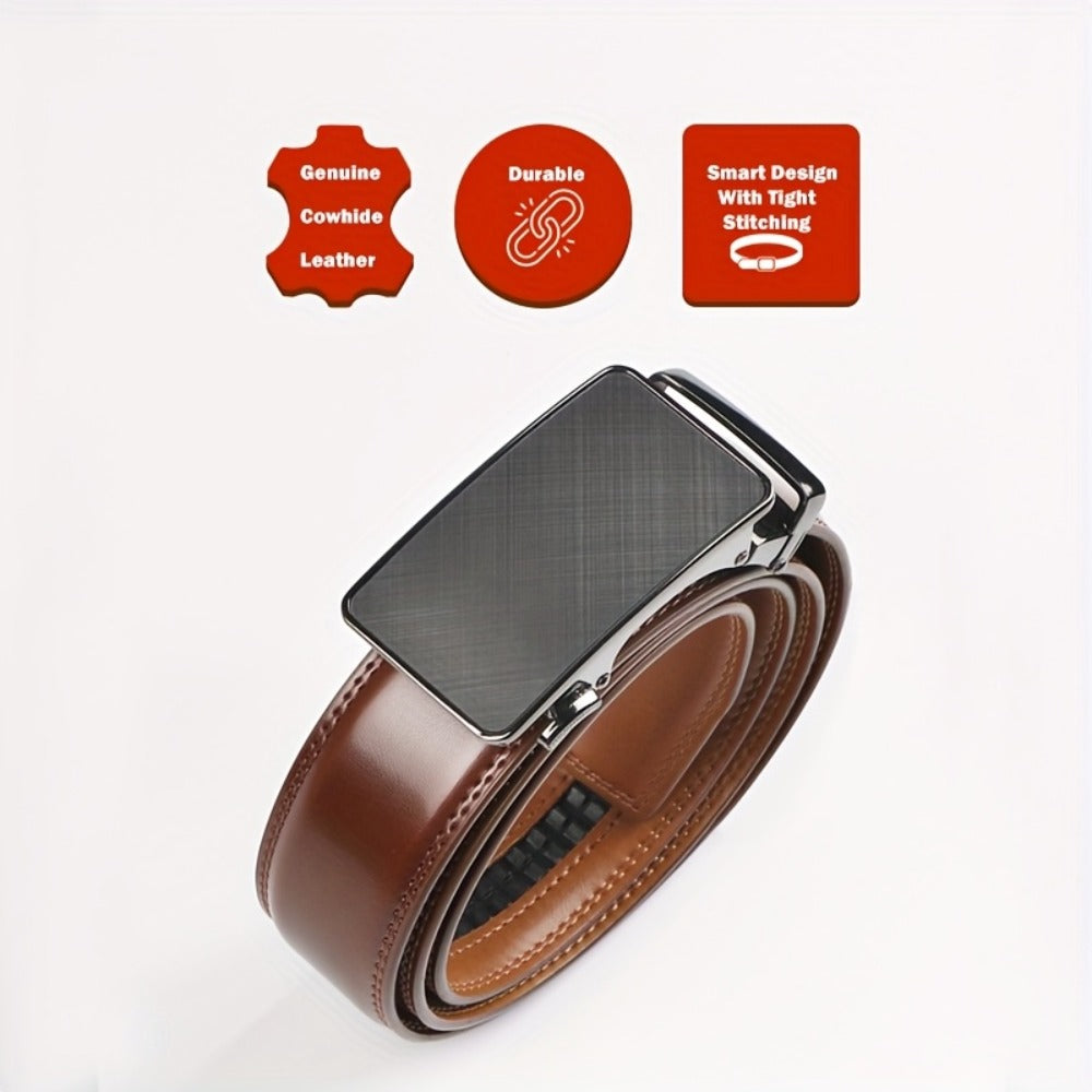 Men's Belt - 's Leather Ratchet Automatic Buckle Adjustable Trim-to-Fit No Hole Design - product detail view 4