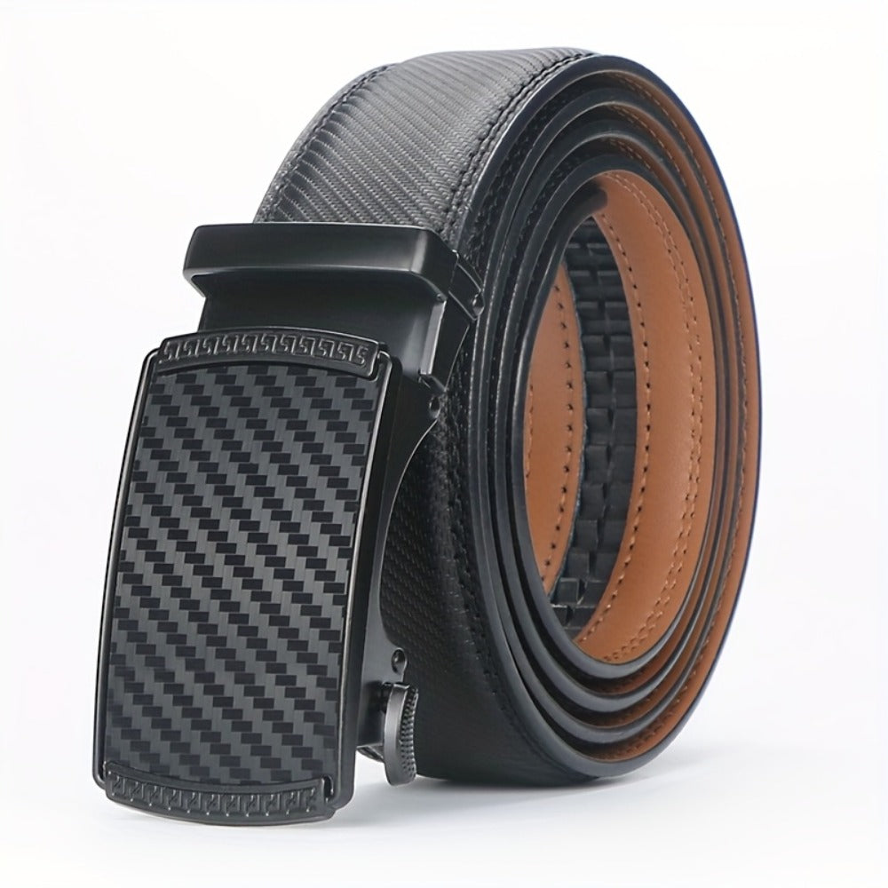 Men's Belt - 's Leather Ratchet Automatic Buckle Adjustable Trim-to-Fit No Hole Design - product detail view 5