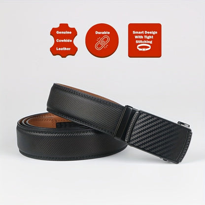 Men's Belt - 's Leather Ratchet Automatic Buckle Adjustable Trim-to-Fit No Hole Design - product detail view 6