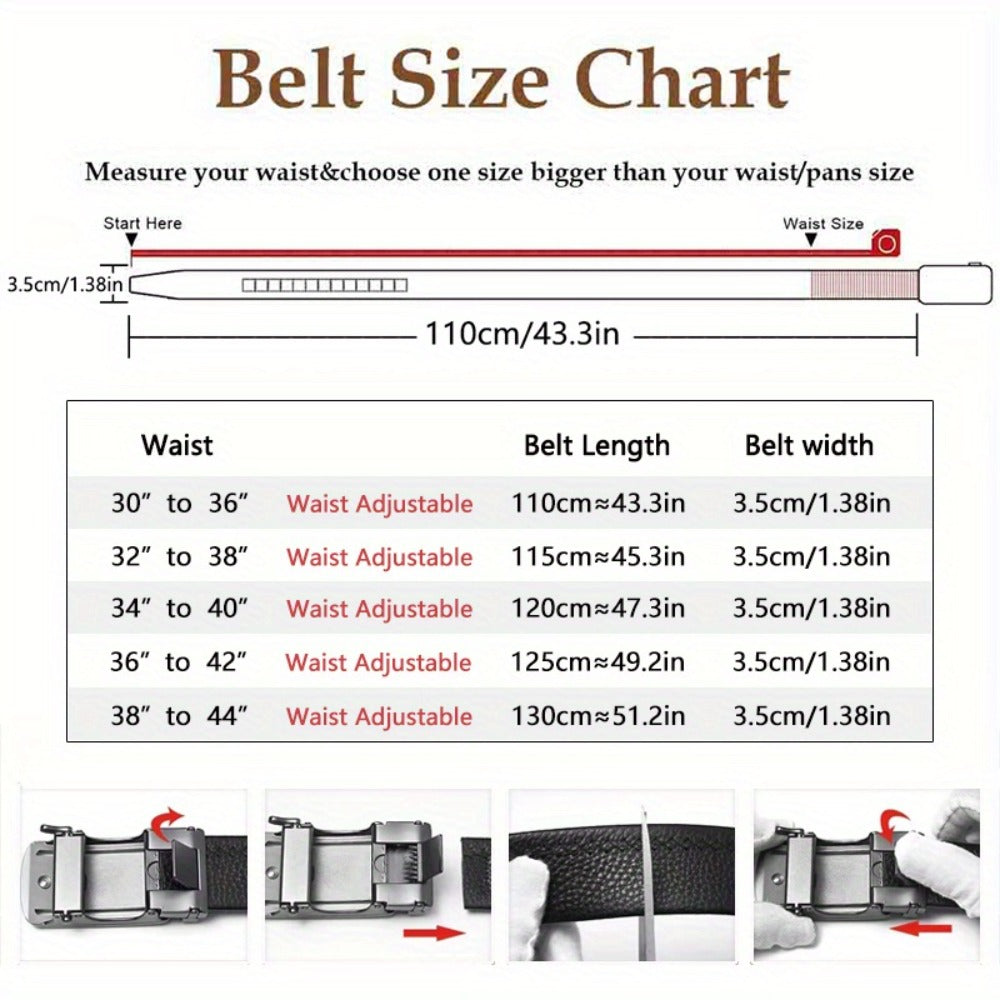 Men's Belt - 's Leather Ratchet Genuine Leather Automatic Buckle No-Hole Stepless - product detail view 2