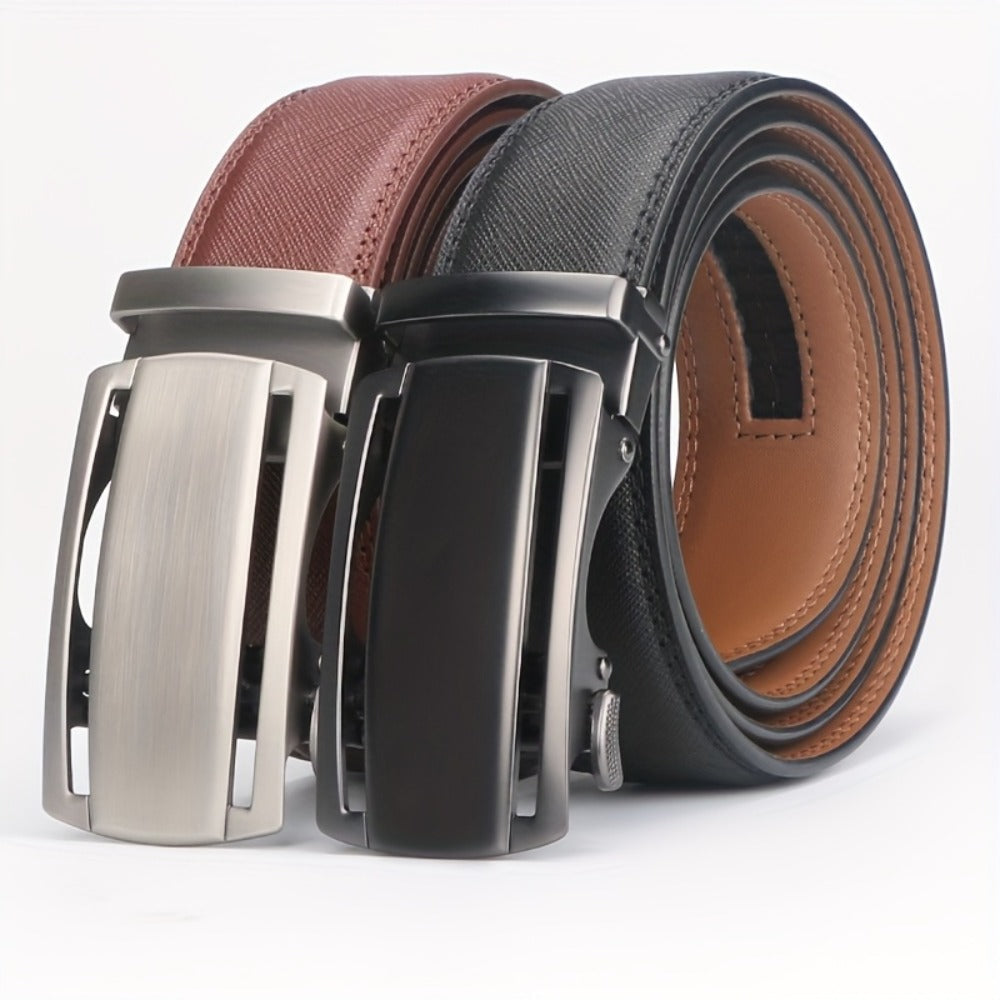 Men's Belt - 's Leather Ratchet Genuine Leather Automatic Buckle No-Hole Stepless - product detail view 5