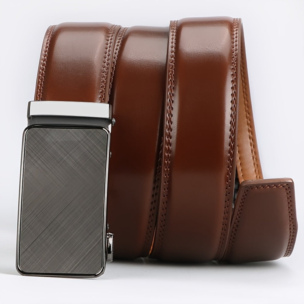 Men's Belt - 's Leather Ratchet Genuine Leather Automatic Buckle No-Hole Stepless - product detail view 6