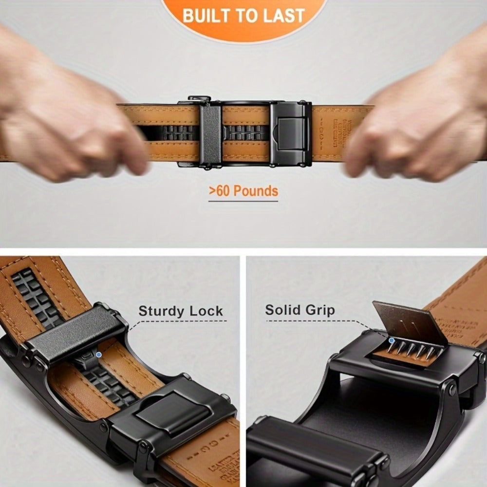 Men's Belt - 's Leather Ratchet Genuine Leather Automatic Buckle No-Hole Stepless - product detail view 12