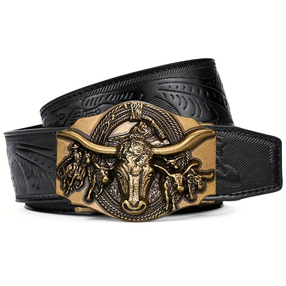 Men's Belt - 's Ratchet Automatic Click Buckle Faux Leather No Hole Adjustable Western - product detail view 3