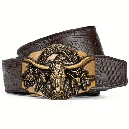 Men's Belt - 's Ratchet Automatic Click Buckle Faux Leather No Hole Adjustable Western - product detail view 5