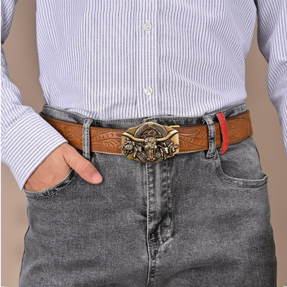 Men's Belt - 's Ratchet Automatic Click Buckle Faux Leather No Hole Adjustable Western - product detail view 7