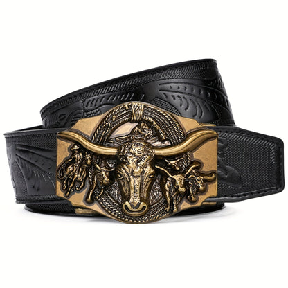 Men's Belt - 's Ratchet Automatic Click Buckle Faux Leather No Hole Adjustable Western - product detail view 9
