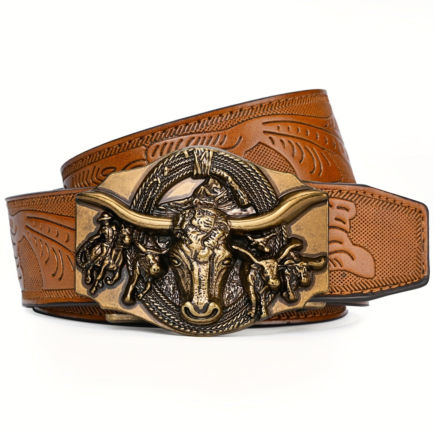 Men's Belt - 's Ratchet Automatic Click Buckle Faux Leather No Hole Adjustable Western - product detail view 10