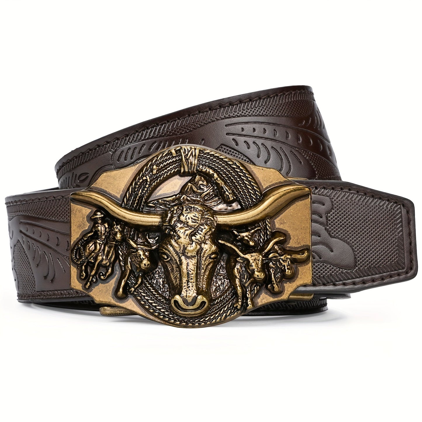 Men's Belt - 's Ratchet Automatic Click Buckle Faux Leather No Hole Adjustable Western - product detail view 11