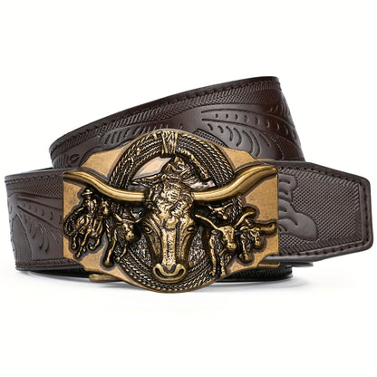 Men's Belt - 's Ratchet Automatic Click Buckle Faux Leather No Hole Adjustable Western - product detail view 11