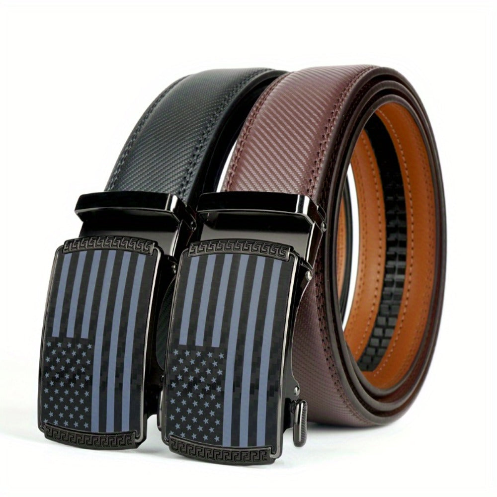 Men's Belt - 's Ratchet Set 2-Pack American Flag Design, Automatic Slide Buckle, Split - product detail view 10