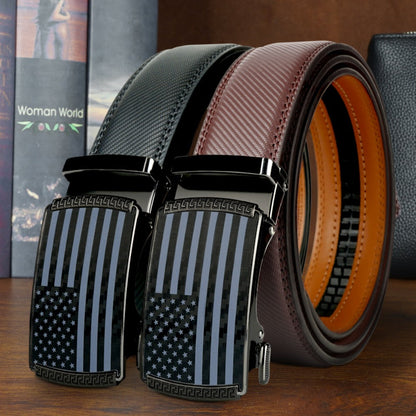 Men's Belt - 's Ratchet Set 2-Pack American Flag Design, Automatic Slide Buckle, Split - product detail view 11