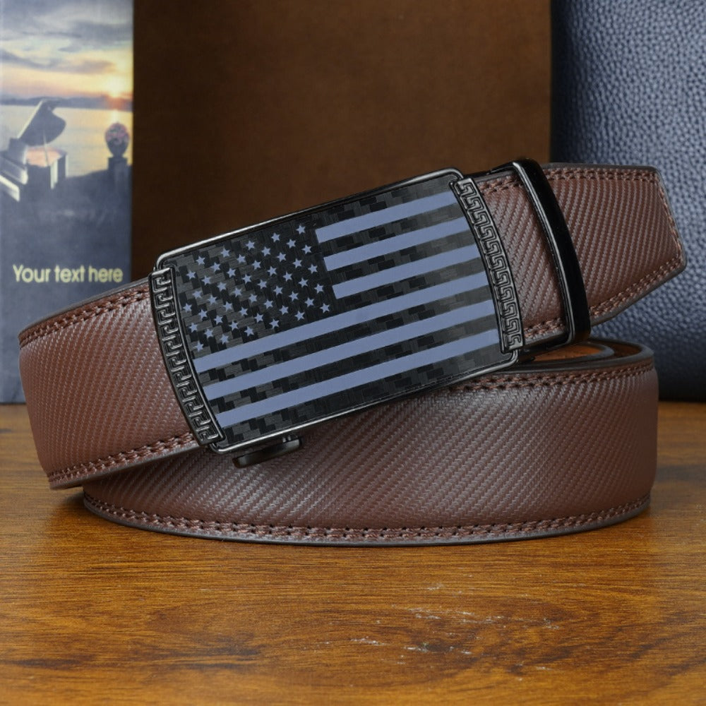 Men's Belt - 's Ratchet Set 2-Pack American Flag Design, Automatic Slide Buckle, Split - product detail view 12