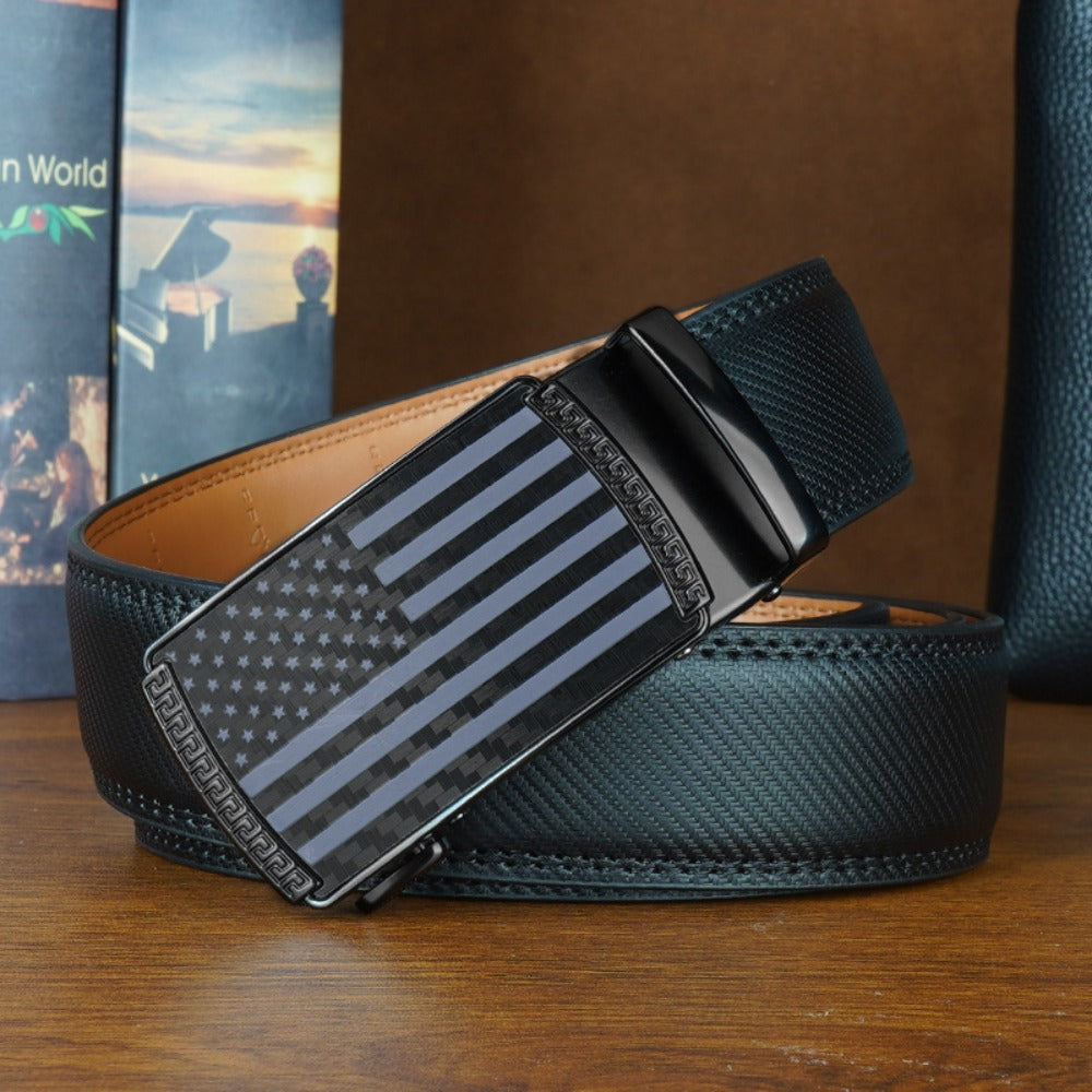 Men's Belt - 's Ratchet Set 2-Pack American Flag Design, Automatic Slide Buckle, Split - product detail view 14