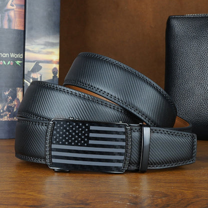 Men's Belt - 's Ratchet Set 2-Pack American Flag Design, Automatic Slide Buckle, Split - product detail view 17
