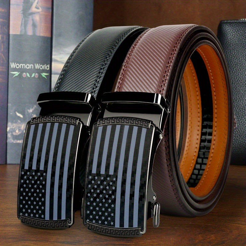 Men's Belt - 's Ratchet Set 2-Pack American Flag Design, Automatic Slide Buckle, Split - product detail view 19