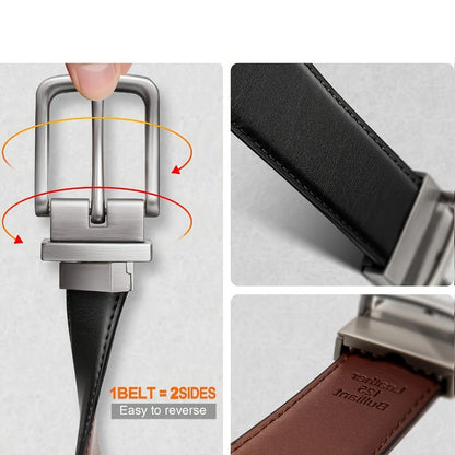 Men's Belt - 's Reversible Genuine Leather Two-Tone Flip Buckle Two in One, Black Blue - product detail view 4