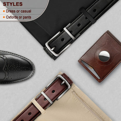 Men's Belt - 's Reversible Genuine Leather Two-Tone Flip Buckle Two in One, Black Blue - product detail view 5