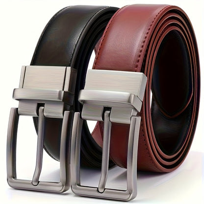 Men's Belt - 's Reversible Genuine Leather Two-Tone Flip Buckle Two in One, Black Blue - product detail view 6