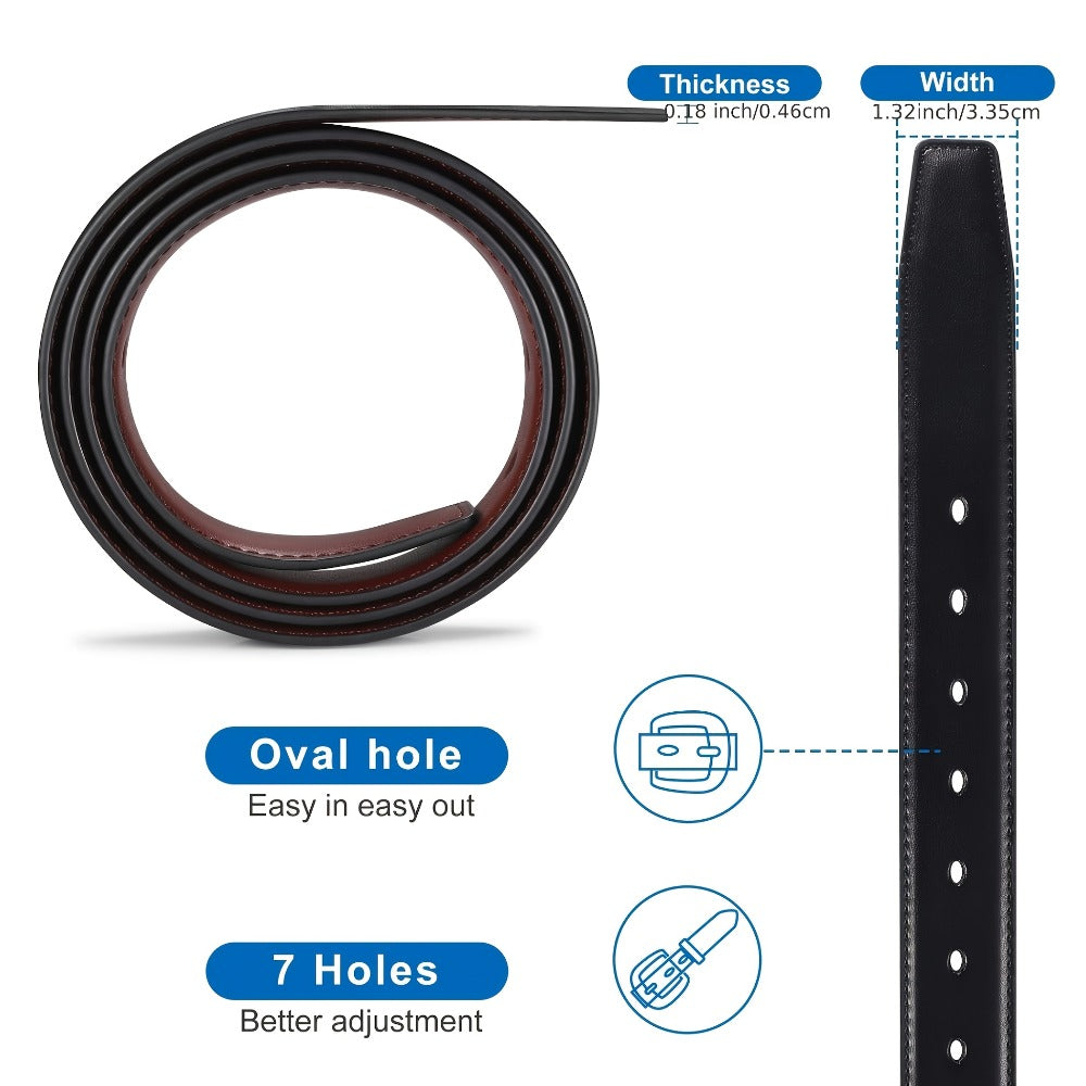 Men's Belt - 's Reversible Genuine Leather Two-Tone Flip Buckle Two in One, Black Blue - product detail view 7