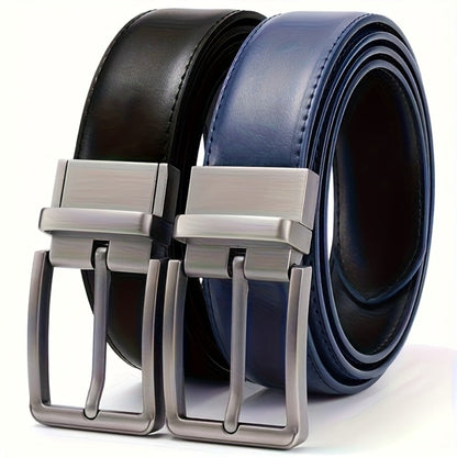 Men's Belt - 's Reversible Genuine Leather Two-Tone Flip Buckle Two in One, Black Blue - product detail view 8