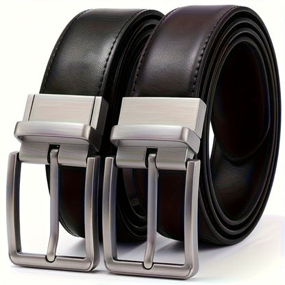 Men's Belt - 's Reversible Genuine Leather Two-Tone Flip Buckle Two in One, Black Blue - product detail view 10