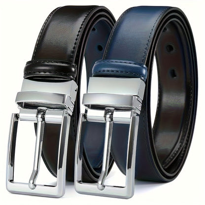 Men's Belt - 's Reversible Genuine Leather Two-Tone Flip Buckle Two in One, Black Blue - product detail view 12