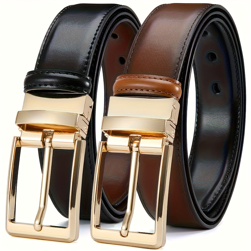 Men's Belt - 's Reversible Genuine Leather Two-Tone Flip Buckle Two in One, Black Blue - product detail view 13