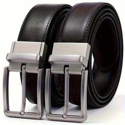 Men's Belt - 's Reversible Genuine Leather Two-Tone Flip Buckle Two in One, Black Blue - product detail view 14