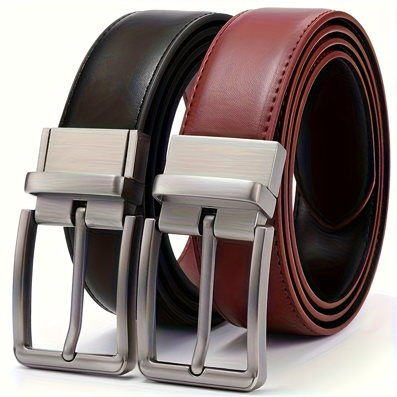 Men's Belt - 's Reversible Genuine Leather Two-Tone Flip Buckle Two in One, Black Blue - product detail view 15