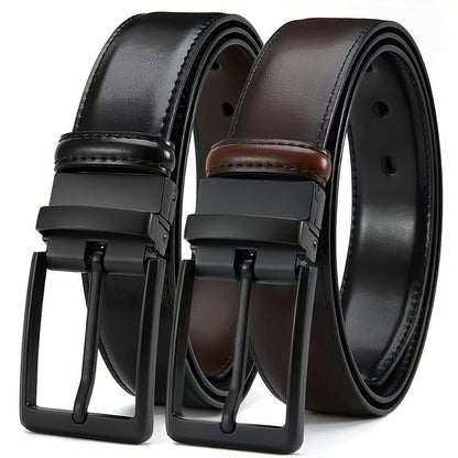 Men's Belt - 's Reversible Genuine Leather Two-Tone Flip Buckle Two in One, Black Blue - product detail view 21