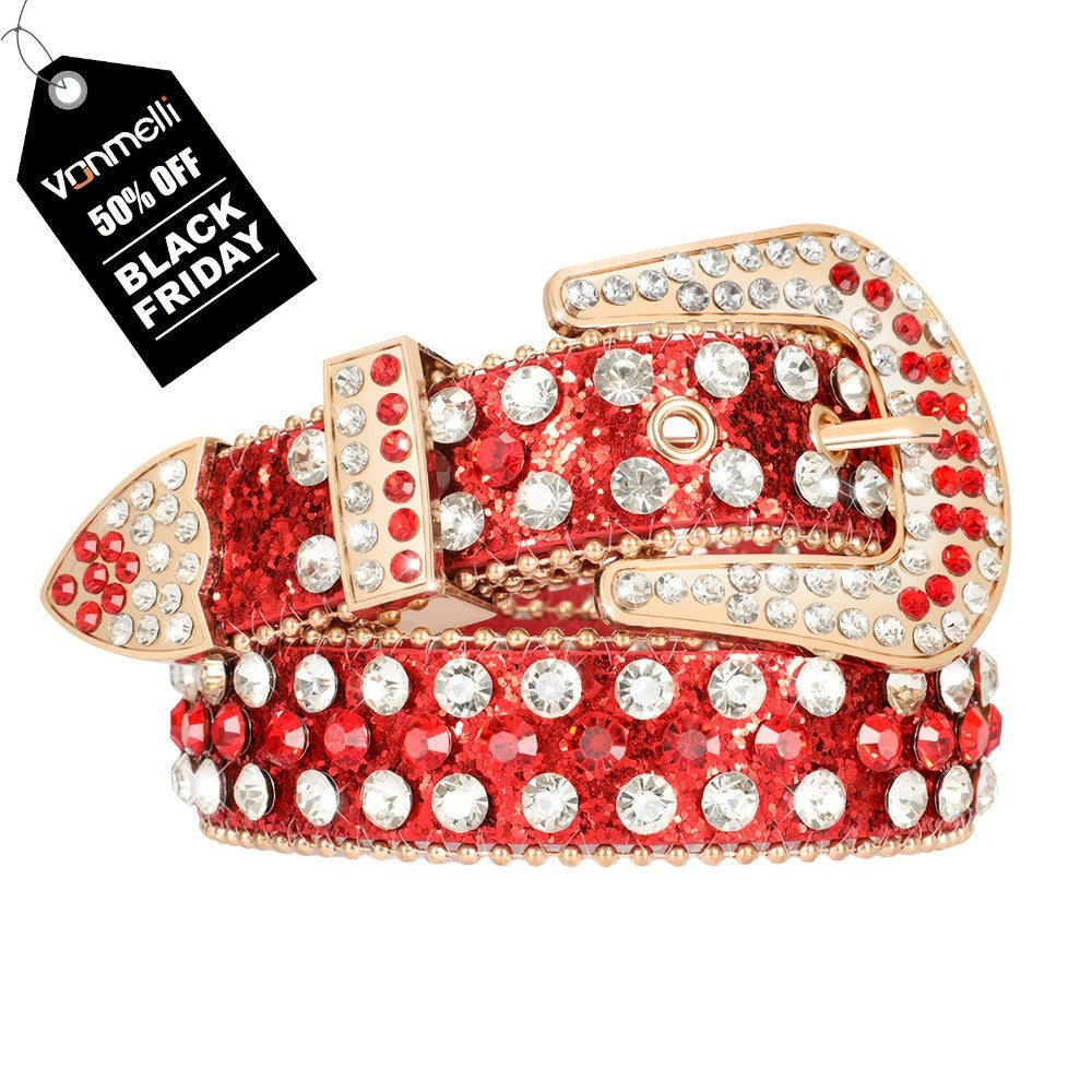 Women's Belt - 's Rhinestone Polka Dot PU Leather Shiny Alloy Buckle Glam Street Style - product detail view 13