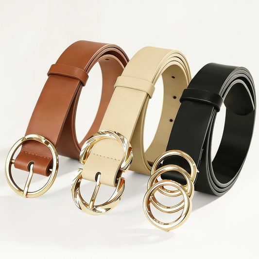 Women's Belt - 's Set 3 Pack Metal Ring Buckle Solid Color Versatile Waist for Jeans - main product view