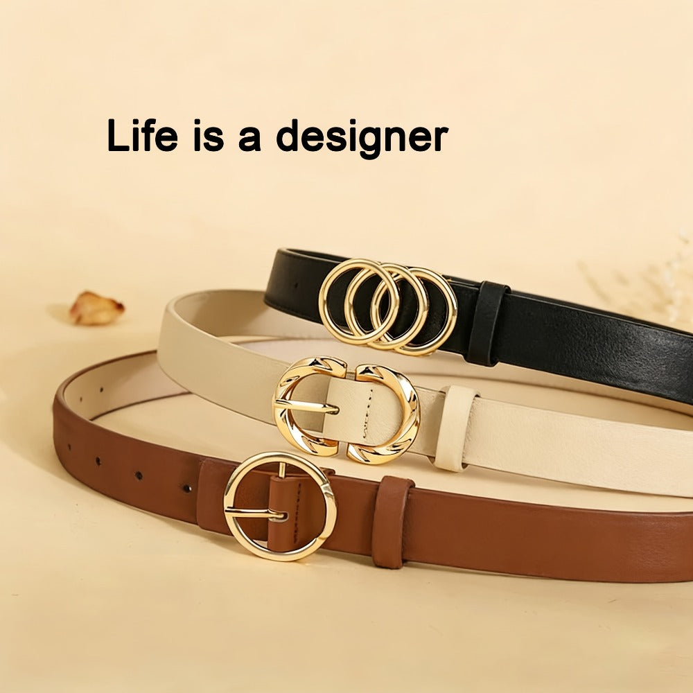 Women's Belt - 's Set 3 Pack Metal Ring Buckle Solid Color Versatile Waist for Jeans - product detail view 2
