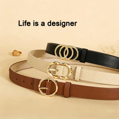 Women's Belt - 's Set 3 Pack Metal Ring Buckle Solid Color Versatile Waist for Jeans - product detail view 2