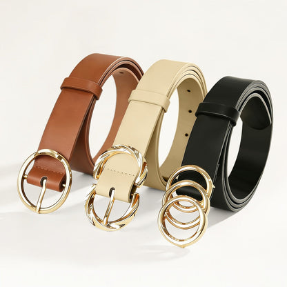Women's Belt - 's Set 3 Pack Metal Ring Buckle Solid Color Versatile Waist for Jeans - product detail view 3
