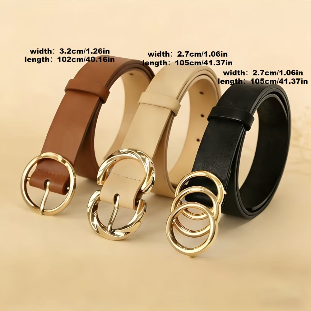 Women's Belt - 's Set 3 Pack Metal Ring Buckle Solid Color Versatile Waist for Jeans - product detail view 5
