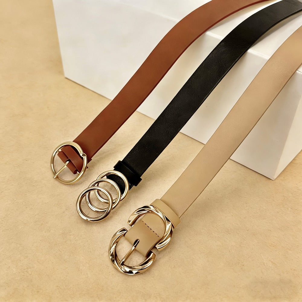Women's Belt - 's Set 3 Pack Metal Ring Buckle Solid Color Versatile Waist for Jeans - product detail view 7