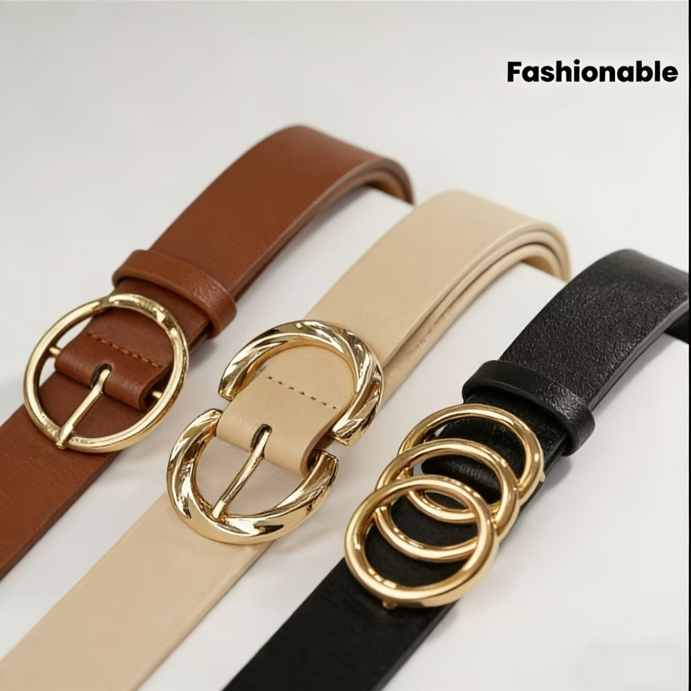 Women's Belt - 's Set 3 Pack Metal Ring Buckle Solid Color Versatile Waist for Jeans - product detail view 10