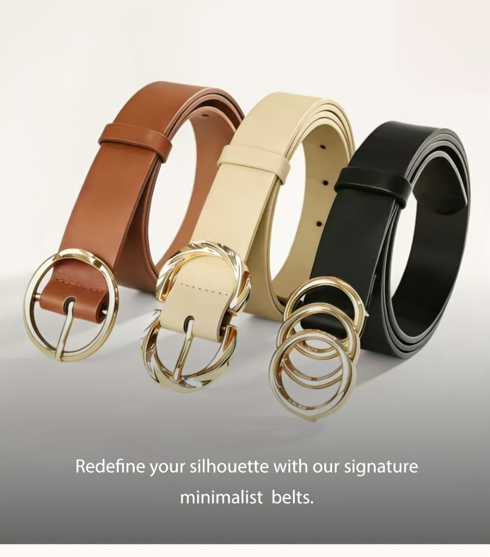 Women's Belt - 's Set 3 Pack Metal Ring Buckle Solid Color Versatile Waist for Jeans - product detail view 12