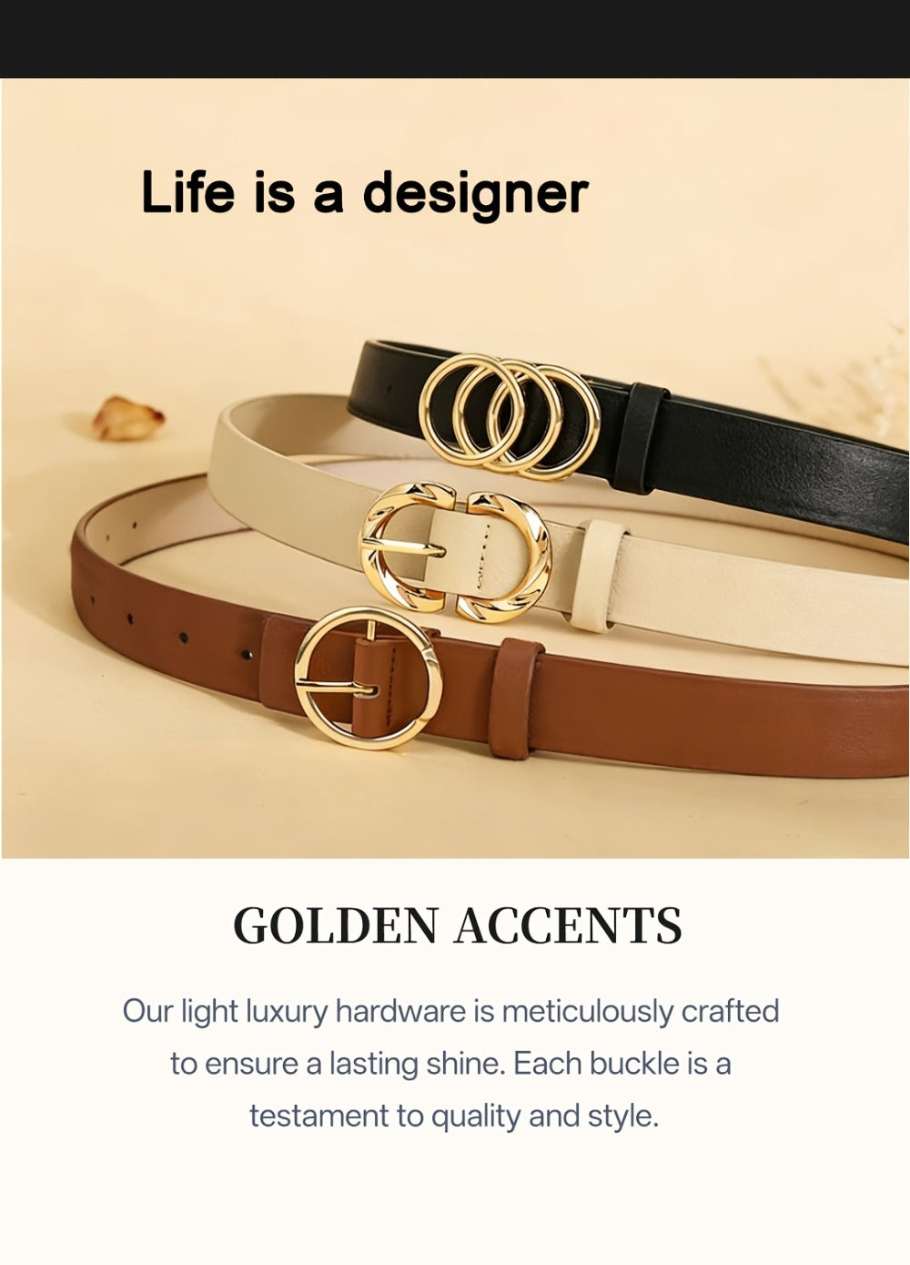 Women's Belt - 's Set 3 Pack Metal Ring Buckle Solid Color Versatile Waist for Jeans - product detail view 16