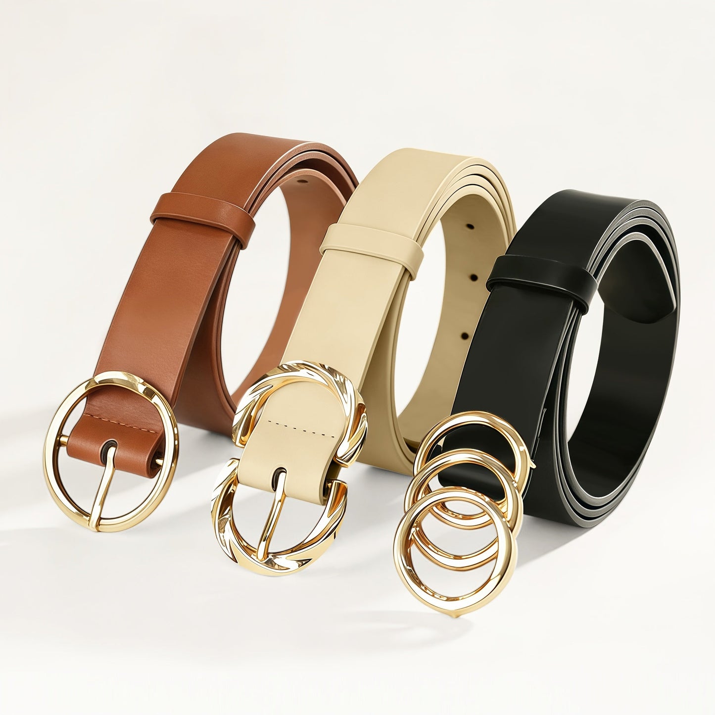 Women's Belt - 's Set 3 Pack Metal Ring Buckle Solid Color Versatile Waist for Jeans - product detail view 17