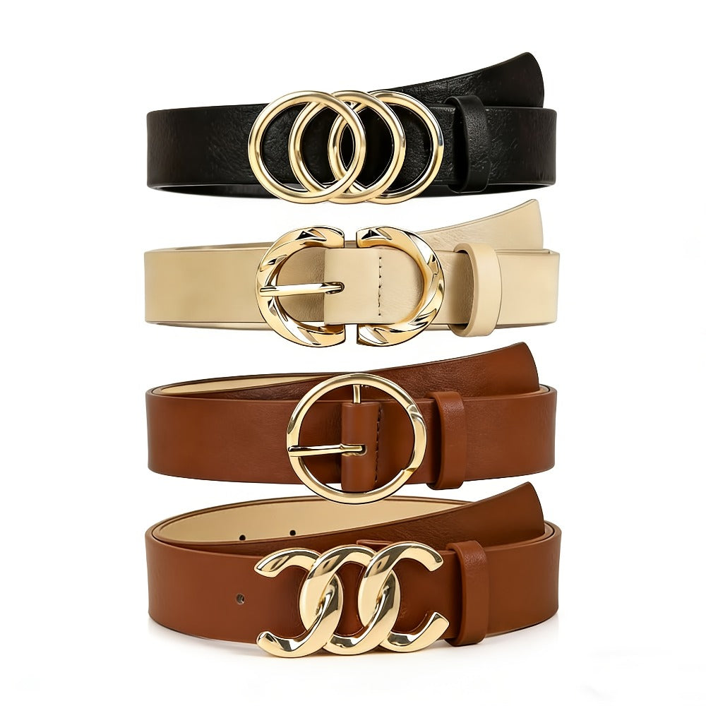 Women's Belt - 's Set 4Pcs - Retro Gold Metal Buckle Adjustable Fashion Waist for Jeans - main product view