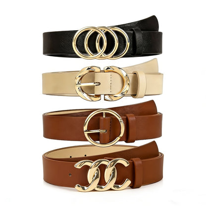 Women's Belt - 's Set 4Pcs - Retro Gold Metal Buckle Adjustable Fashion Waist for Jeans - main product view